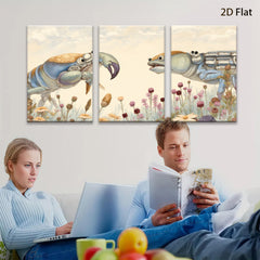 2D flat 1pc Coastal Crabs Facing Floral Meadow Farmhouse Wall Decor Living Room Bedroom Gallery Wrapped Canvas Prints Modern Rustic Home D��cor