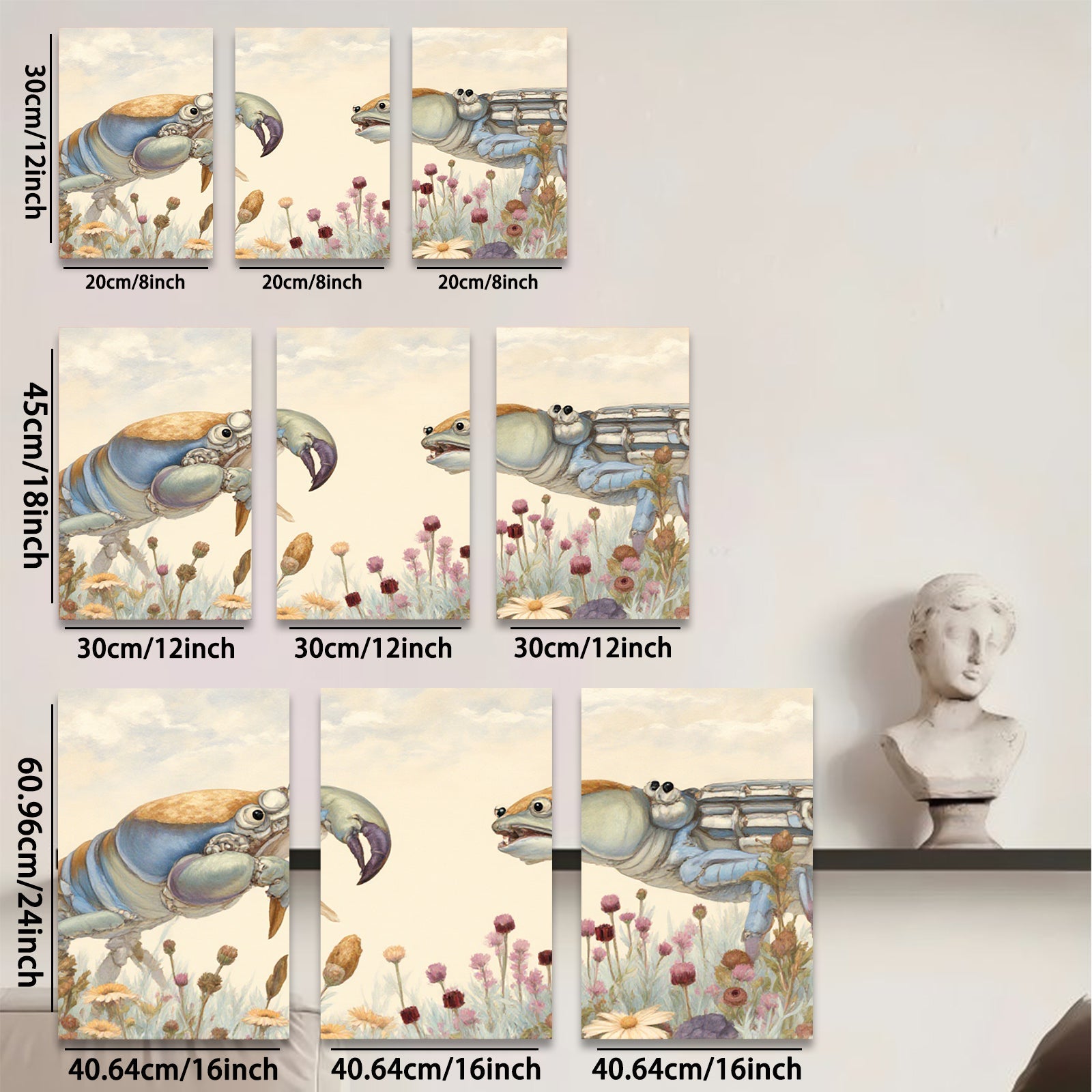 2D flat 1pc Coastal Crabs Facing Floral Meadow Farmhouse Wall Decor Living Room Bedroom Gallery Wrapped Canvas Prints Modern Rustic Home D��cor