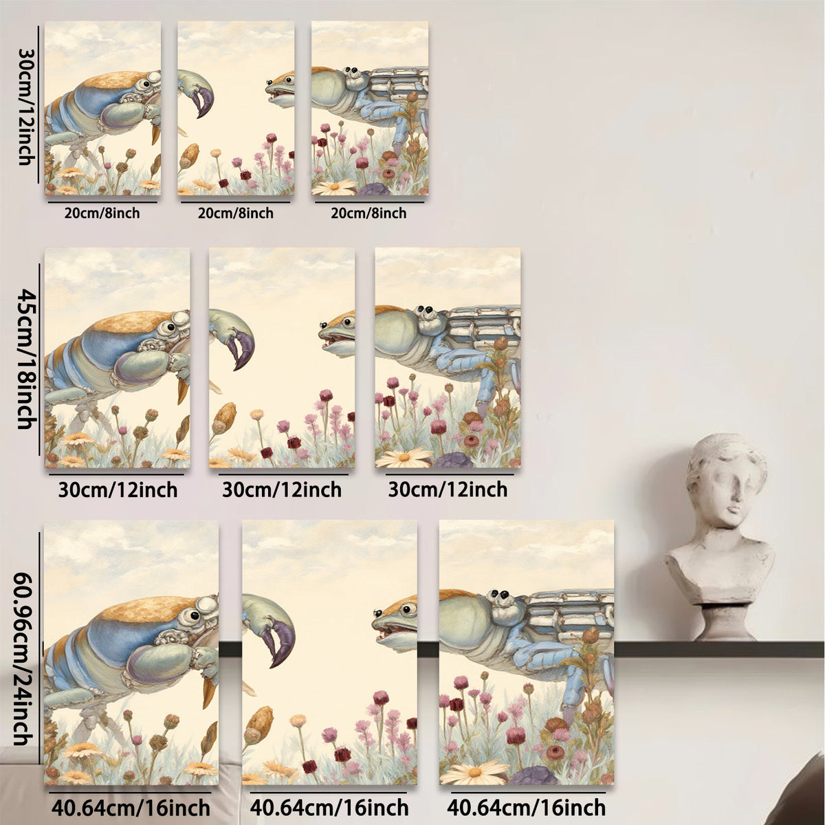 2D flat 1pc Coastal Crabs Facing Floral Meadow Farmhouse Wall Decor Living Room Bedroom Gallery Wrapped Canvas Prints Modern Rustic Home D��cor