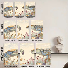 2D flat 1pc Coastal Crabs Facing Floral Meadow Farmhouse Wall Decor Living Room Bedroom Gallery Wrapped Canvas Prints Modern Rustic Home D��cor
