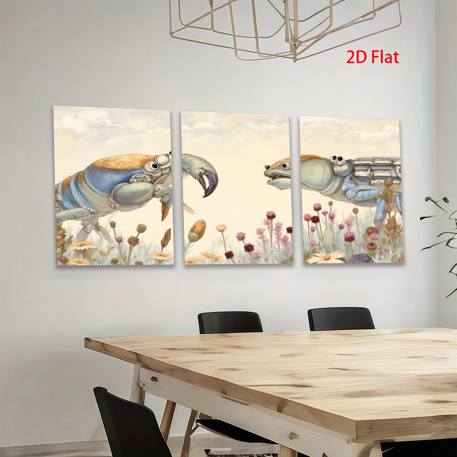 2D flat 1pc Coastal Crabs Facing Floral Meadow Farmhouse Wall Decor Living Room Bedroom Gallery Wrapped Canvas Prints Modern Rustic Home D��cor