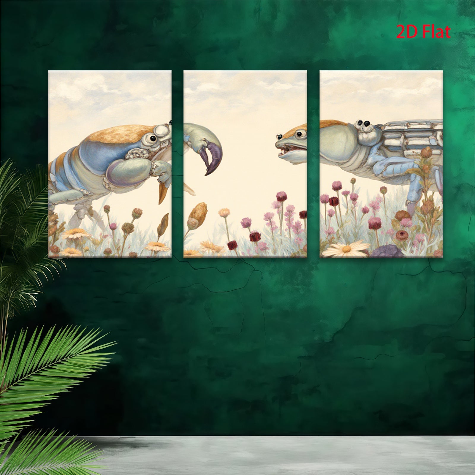 2D flat 1pc Coastal Crabs Facing Floral Meadow Farmhouse Wall Decor Living Room Bedroom Gallery Wrapped Canvas Prints Modern Rustic Home D��cor