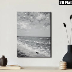 2D flat 1pc Coastal Dog Beach Scene Wall Art Modern Farmhouse Decor Living Room Bedroom Gallery Wrapped Canvas Prints for Home Office Decoration