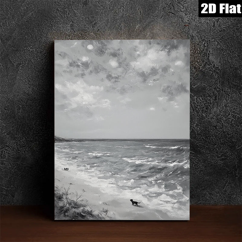 2D flat 1pc Coastal Dog Beach Scene Wall Art Modern Farmhouse Decor Living Room Bedroom Gallery Wrapped Canvas Prints for Home Office Decoration