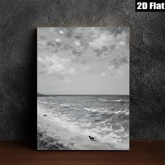 2D flat 1pc Coastal Dog Beach Scene Wall Art Modern Farmhouse Decor Living Room Bedroom Gallery Wrapped Canvas Prints for Home Office Decoration