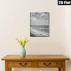 2D flat 1pc Coastal Dog Beach Scene Wall Art Modern Farmhouse Decor Living Room Bedroom Gallery Wrapped Canvas Prints for Home Office Decoration