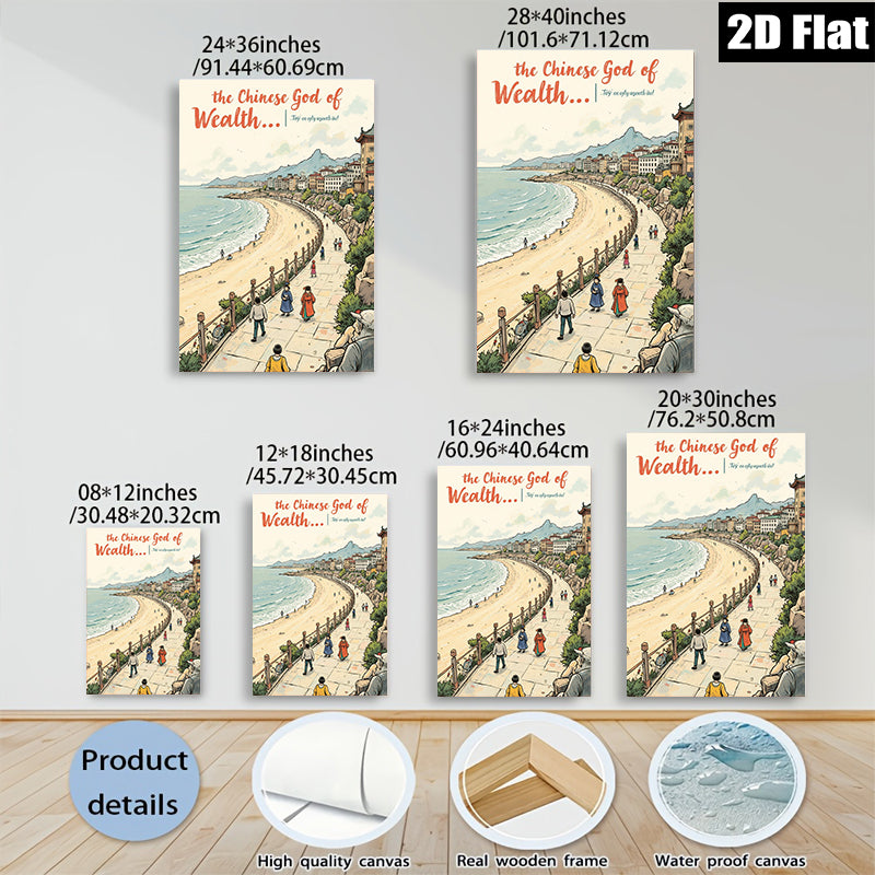 2D flat 1pc Coastal European Cityscape Wall Art Living Room Bedroom Home Decor Canvas Prints Modern Farmhouse Style Gallery Wrapped Pictures Ready to Hang Family Room Artwork