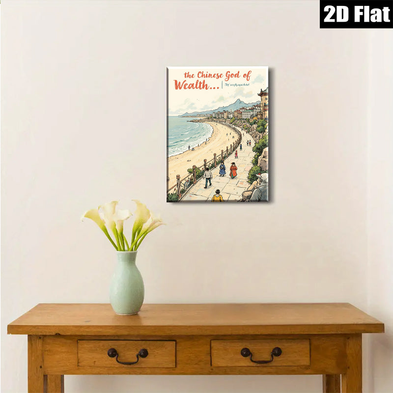 2D flat 1pc Coastal European Cityscape Wall Art Living Room Bedroom Home Decor Canvas Prints Modern Farmhouse Style Gallery Wrapped Pictures Ready to Hang Family Room Artwork