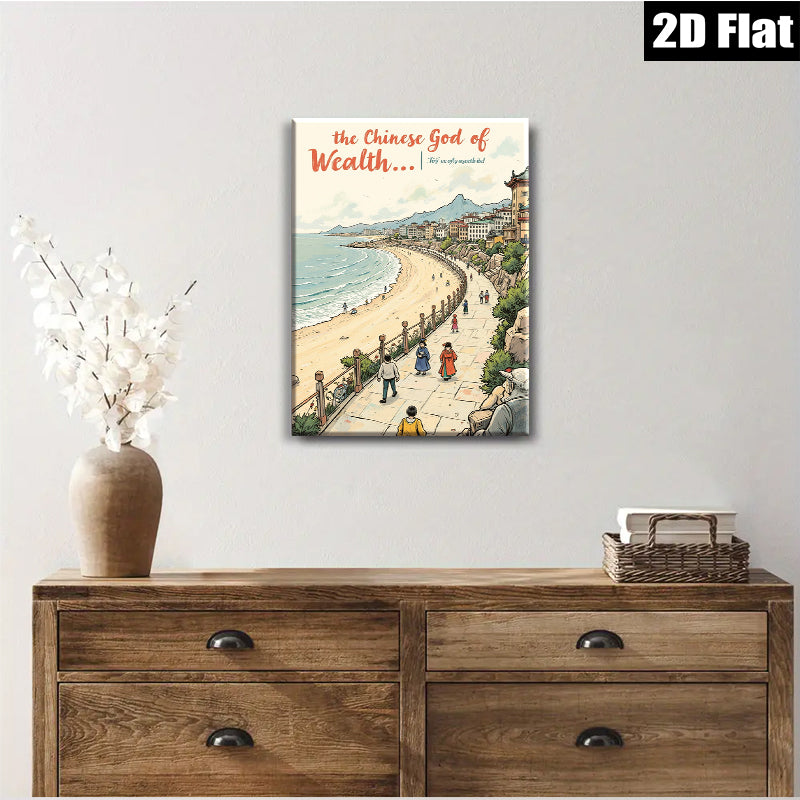 2D flat 1pc Coastal European Cityscape Wall Art Living Room Bedroom Home Decor Canvas Prints Modern Farmhouse Style Gallery Wrapped Pictures Ready to Hang Family Room Artwork
