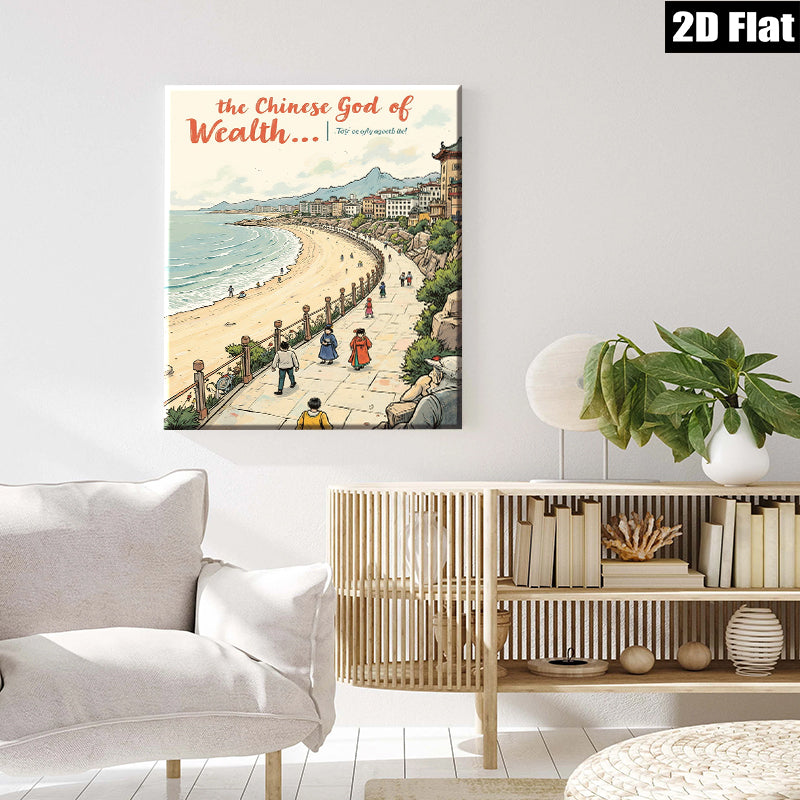 2D flat 1pc Coastal European Cityscape Wall Art Living Room Bedroom Home Decor Canvas Prints Modern Farmhouse Style Gallery Wrapped Pictures Ready to Hang Family Room Artwork