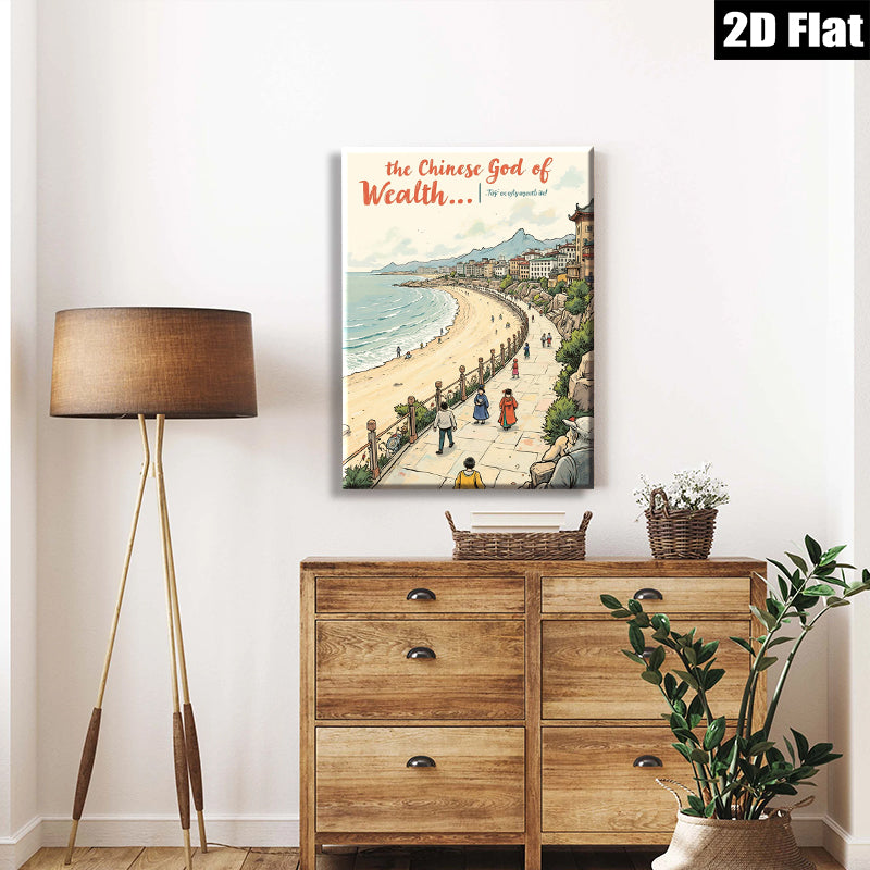 2D flat 1pc Coastal European Cityscape Wall Art Living Room Bedroom Home Decor Canvas Prints Modern Farmhouse Style Gallery Wrapped Pictures Ready to Hang Family Room Artwork