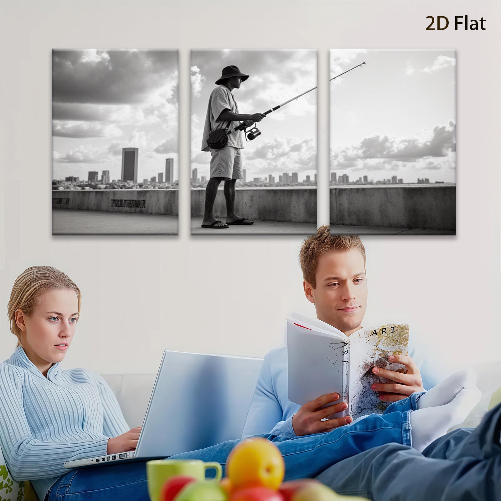2D flat 1pc Coastal Fisherman City View Wall Art Modern Home Decor Living Room Bedroom Canvas Prints Farmhouse Style Trending Now Gallery Wrapped Ready To Hang