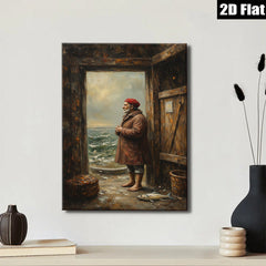 2D flat 1pc Coastal Fisherman Gazing at Stormy Seas Rustic Beach Wall Art for Living Room Bedroom Home Decor Farmhouse Style Canvas Prints