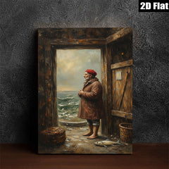 2D flat 1pc Coastal Fisherman Gazing at Stormy Seas Rustic Beach Wall Art for Living Room Bedroom Home Decor Farmhouse Style Canvas Prints