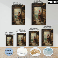 2D flat 1pc Coastal Fisherman Gazing at Stormy Seas Rustic Beach Wall Art for Living Room Bedroom Home Decor Farmhouse Style Canvas Prints