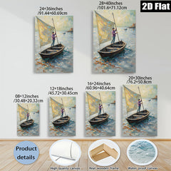 2D flat 1pc Coastal Fisherman Sailing Boat Ocean Wall Art Canvas Print Living Room Bedroom Decor Farmhouse Style Gallery Wrapped Ready to Hang