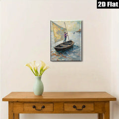 2D flat 1pc Coastal Fisherman Sailing Boat Ocean Wall Art Canvas Print Living Room Bedroom Decor Farmhouse Style Gallery Wrapped Ready to Hang