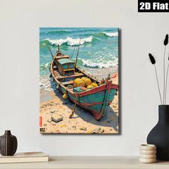 2D flat 1pc Coastal Fishing Boat Beach Scene Wall Art Decor Living Room Bedroom Rustic Farmhouse Style Canvas Prints Modern Home Decorations