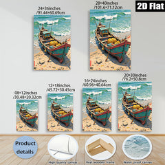 2D flat 1pc Coastal Fishing Boat Beach Scene Wall Art Decor Living Room Bedroom Rustic Farmhouse Style Canvas Prints Modern Home Decorations