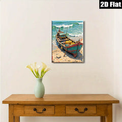 2D flat 1pc Coastal Fishing Boat Beach Scene Wall Art Decor Living Room Bedroom Rustic Farmhouse Style Canvas Prints Modern Home Decorations