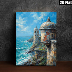 2D flat 1pc Coastal Fortress View Ocean Waves Scenic Wall Art Living Room Bedroom Home Decor Farmhouse Style Canvas Prints Modern Artwork