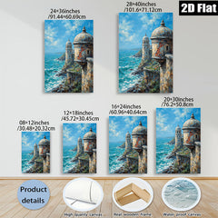 2D flat 1pc Coastal Fortress View Ocean Waves Scenic Wall Art Living Room Bedroom Home Decor Farmhouse Style Canvas Prints Modern Artwork