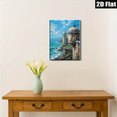 2D flat 1pc Coastal Fortress View Ocean Waves Scenic Wall Art Living Room Bedroom Home Decor Farmhouse Style Canvas Prints Modern Artwork