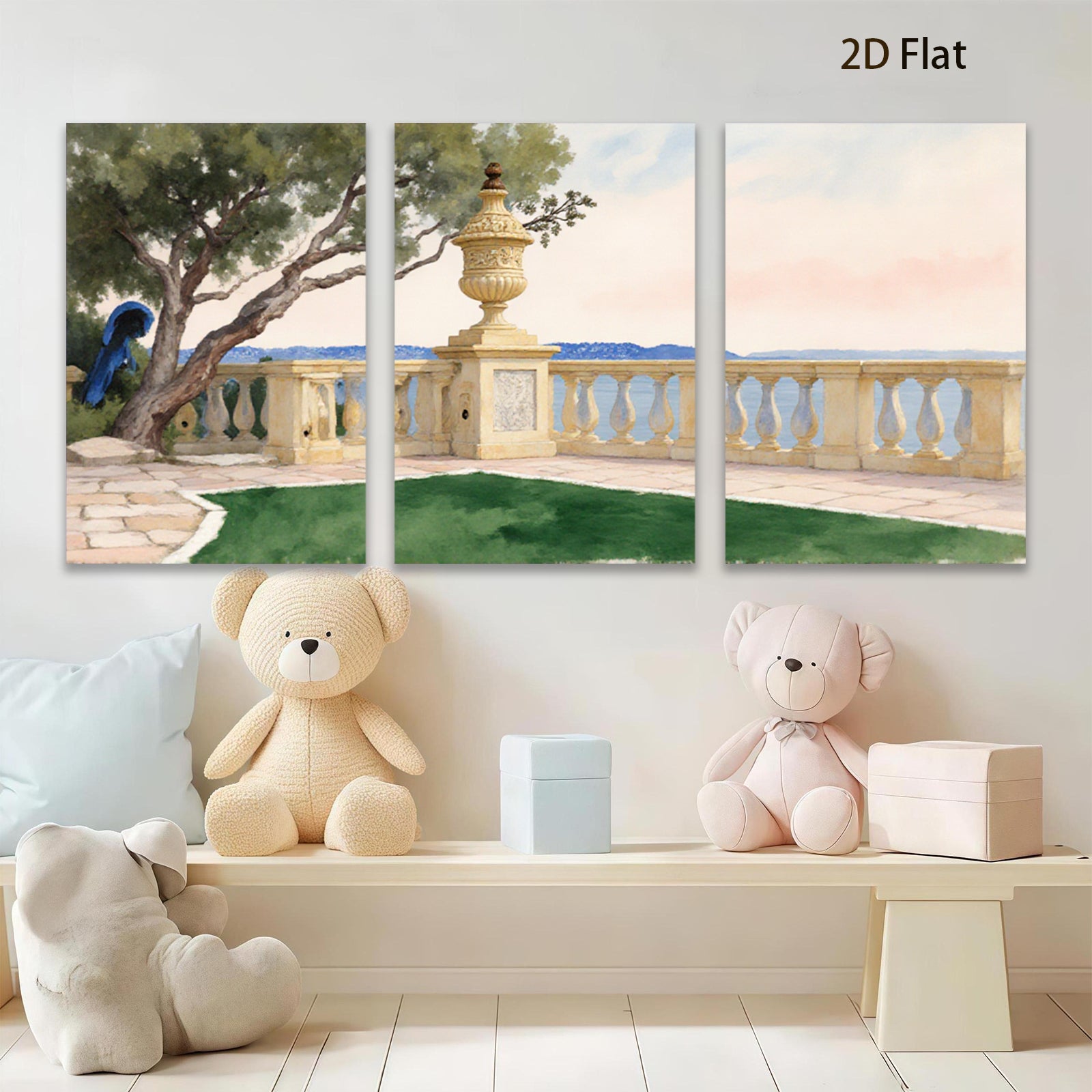 2D flat 1pc Coastal Italian Garden Landscape Wall Art for Living Room Bedroom Home Decor Farmhouse Style Canvas Prints Modern Aesthetic