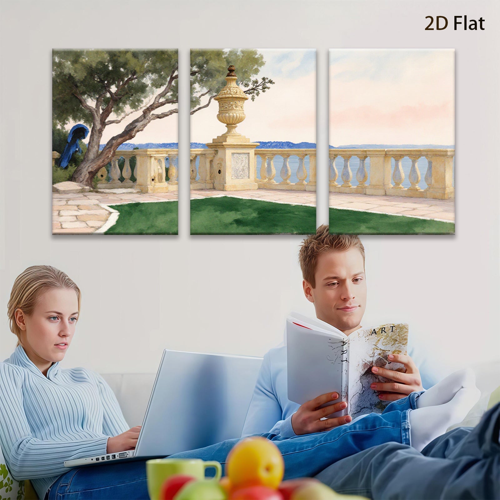 2D flat 1pc Coastal Italian Garden Landscape Wall Art for Living Room Bedroom Home Decor Farmhouse Style Canvas Prints Modern Aesthetic