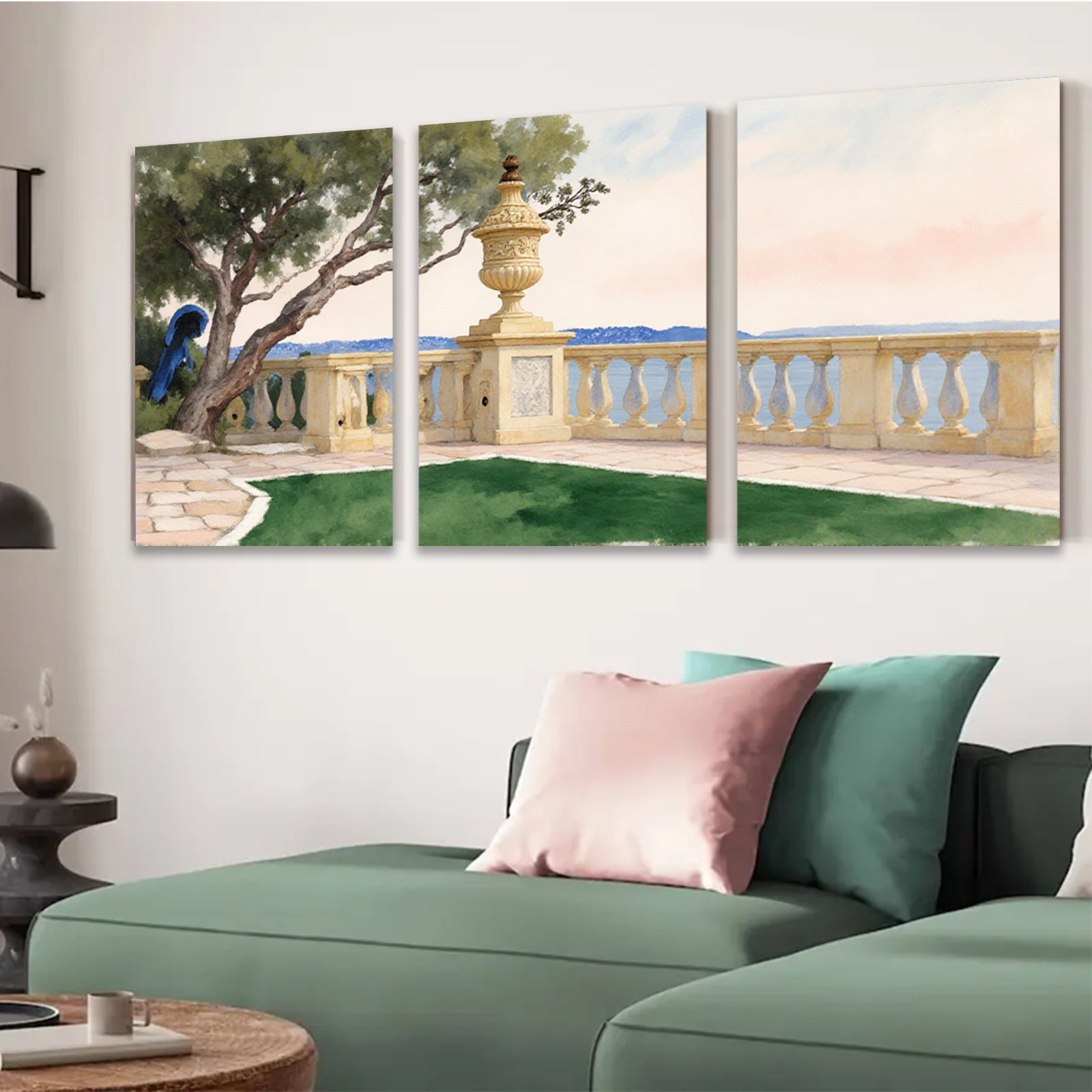 2D flat 1pc Coastal Italian Garden Landscape Wall Art for Living Room Bedroom Home Decor Farmhouse Style Canvas Prints Modern Aesthetic