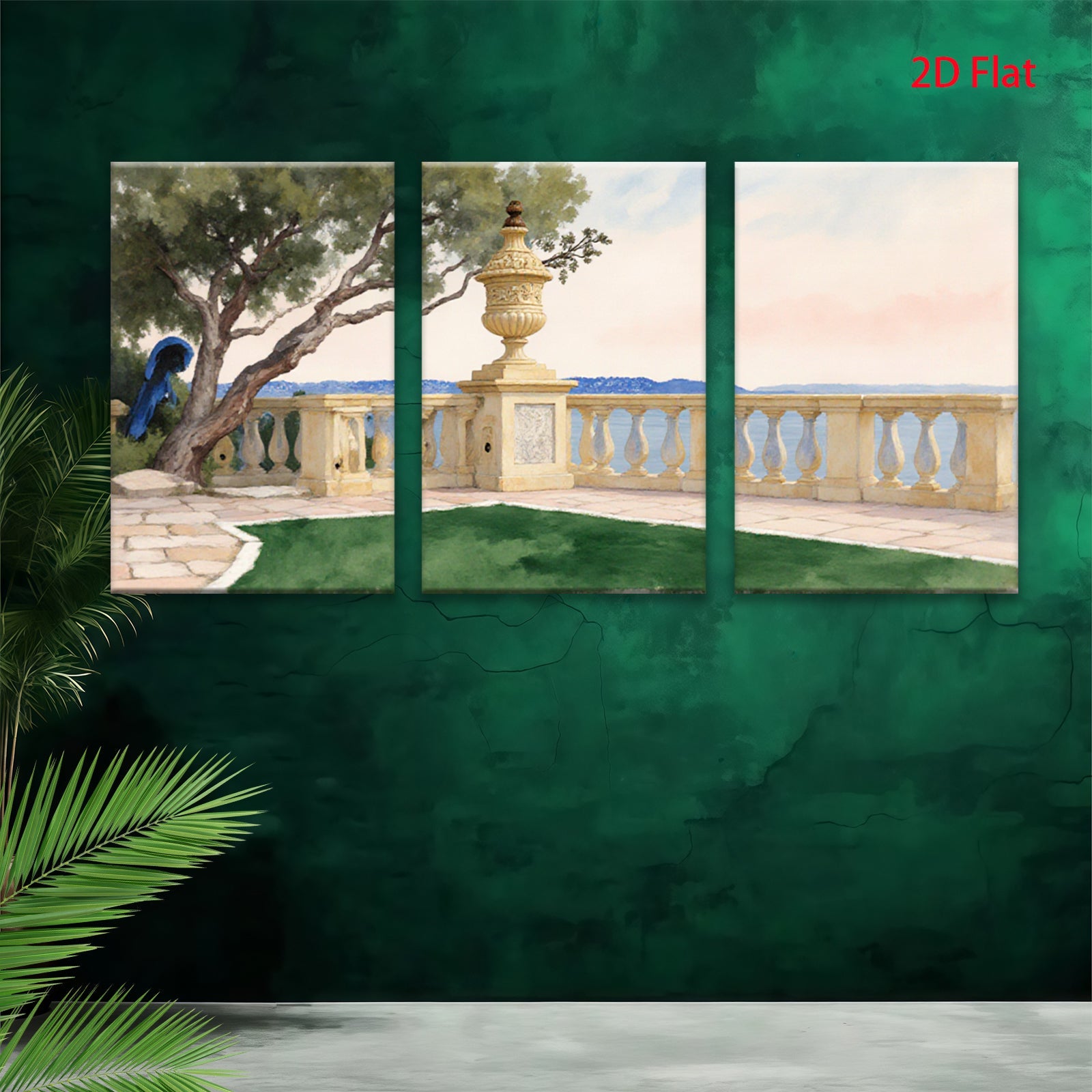 2D flat 1pc Coastal Italian Garden Landscape Wall Art for Living Room Bedroom Home Decor Farmhouse Style Canvas Prints Modern Aesthetic