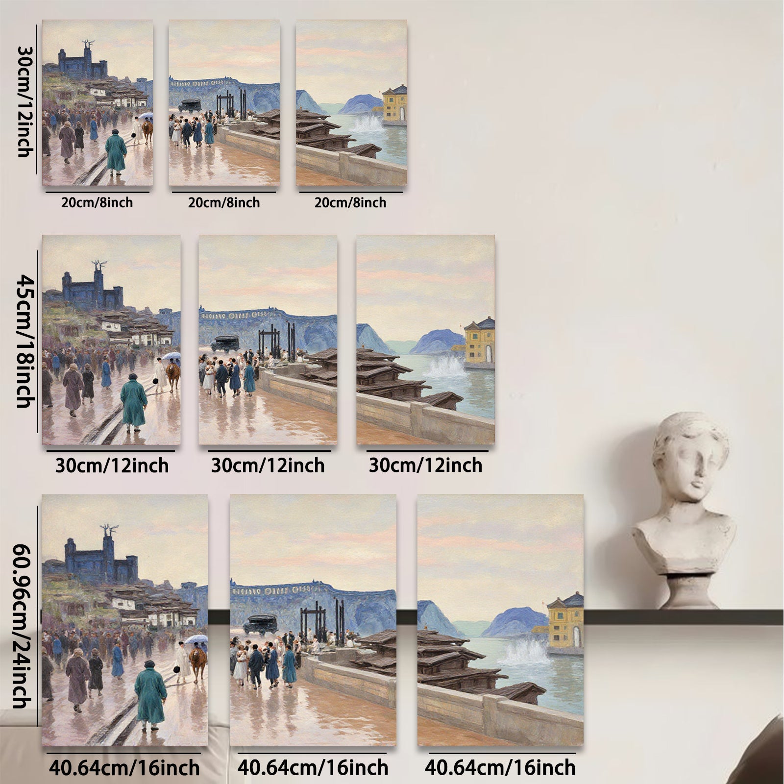 2D flat 1pc Coastal Italian Promenade Vibrant Cityscape Wall Art Living Room Bedroom Decor Farmhouse Style Gallery Wrapped Canvas Prints Ready to Hang