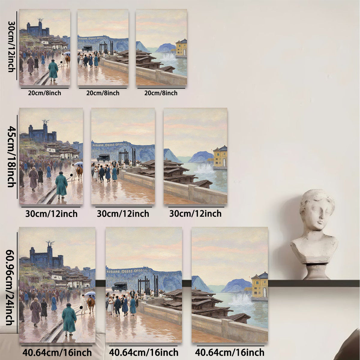 2D flat 1pc Coastal Italian Promenade Vibrant Cityscape Wall Art Living Room Bedroom Decor Farmhouse Style Gallery Wrapped Canvas Prints Ready to Hang