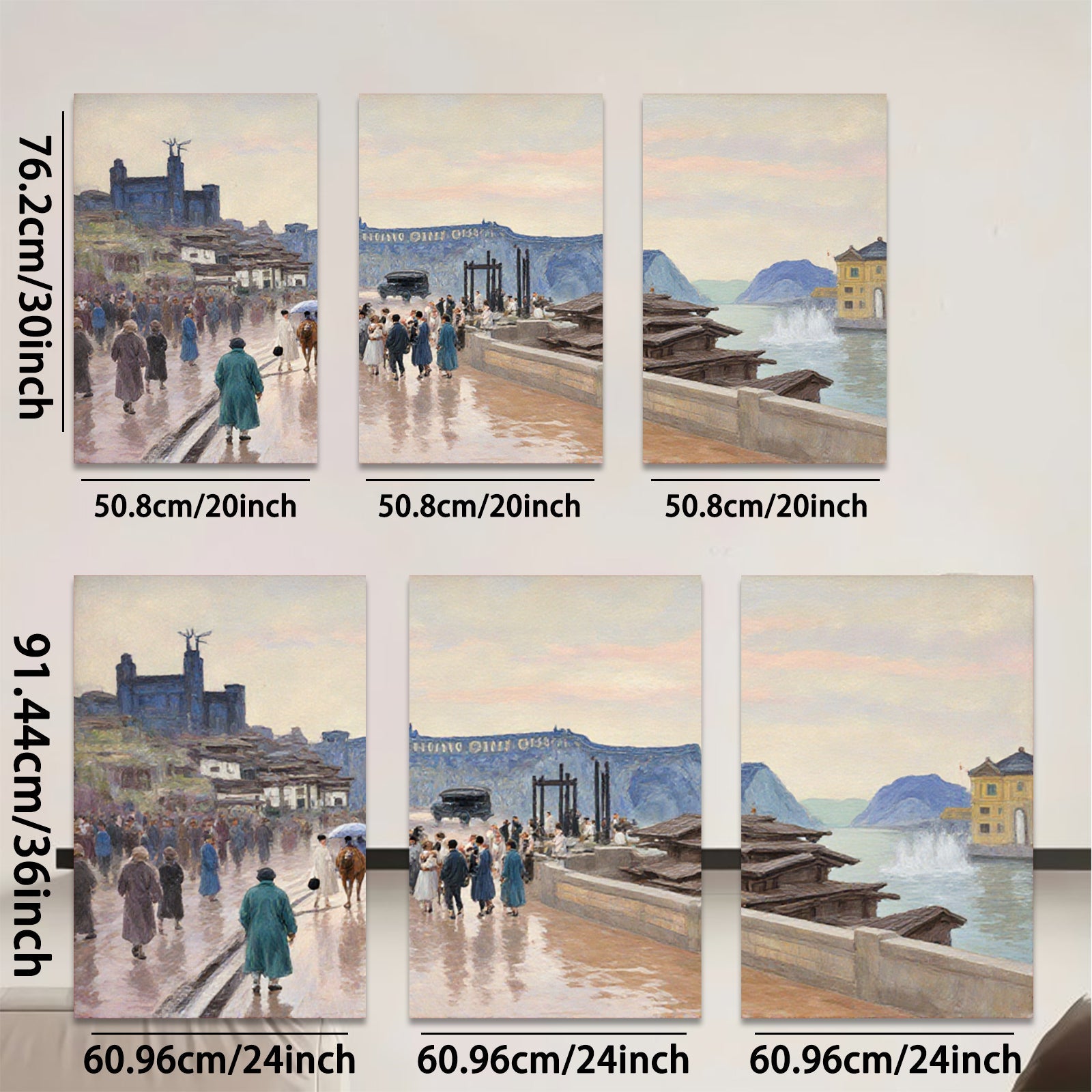 2D flat 1pc Coastal Italian Promenade Vibrant Cityscape Wall Art Living Room Bedroom Decor Farmhouse Style Gallery Wrapped Canvas Prints Ready to Hang