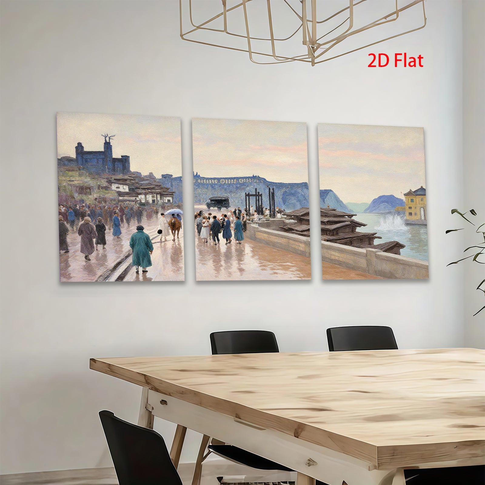 2D flat 1pc Coastal Italian Promenade Vibrant Cityscape Wall Art Living Room Bedroom Decor Farmhouse Style Gallery Wrapped Canvas Prints Ready to Hang