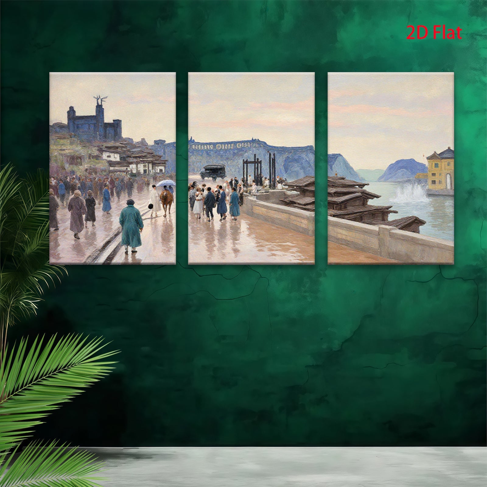2D flat 1pc Coastal Italian Promenade Vibrant Cityscape Wall Art Living Room Bedroom Decor Farmhouse Style Gallery Wrapped Canvas Prints Ready to Hang