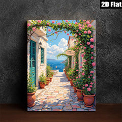 2D flat 1pc Coastal Italian Street View Wall Art Canvas Prints for Living Room Bedroom Home Decor Farmhouse Style Modern Artwork Gallery Wrapped Ready to Hang