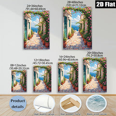 2D flat 1pc Coastal Italian Street View Wall Art Canvas Prints for Living Room Bedroom Home Decor Farmhouse Style Modern Artwork Gallery Wrapped Ready to Hang