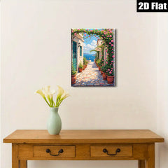 2D flat 1pc Coastal Italian Street View Wall Art Canvas Prints for Living Room Bedroom Home Decor Farmhouse Style Modern Artwork Gallery Wrapped Ready to Hang