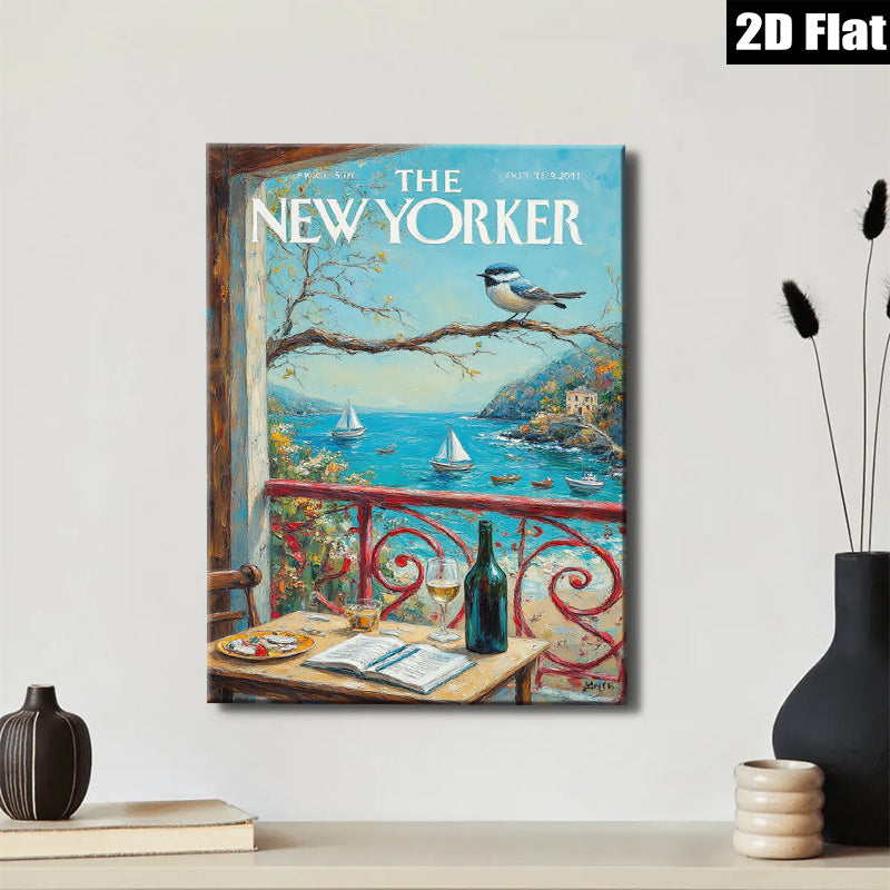 2D flat 1pc Coastal Italian Vista with Birds & Wine serene living room bedroom wall decor farmhouse style art prints canvas paintings