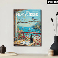 2D flat 1pc Coastal Italian Vista with Birds & Wine serene living room bedroom wall decor farmhouse style art prints canvas paintings
