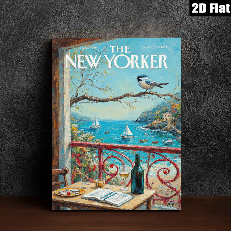 2D flat 1pc Coastal Italian Vista with Birds & Wine serene living room bedroom wall decor farmhouse style art prints canvas paintings