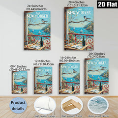2D flat 1pc Coastal Italian Vista with Birds & Wine serene living room bedroom wall decor farmhouse style art prints canvas paintings