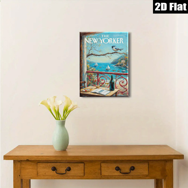2D flat 1pc Coastal Italian Vista with Birds & Wine serene living room bedroom wall decor farmhouse style art prints canvas paintings