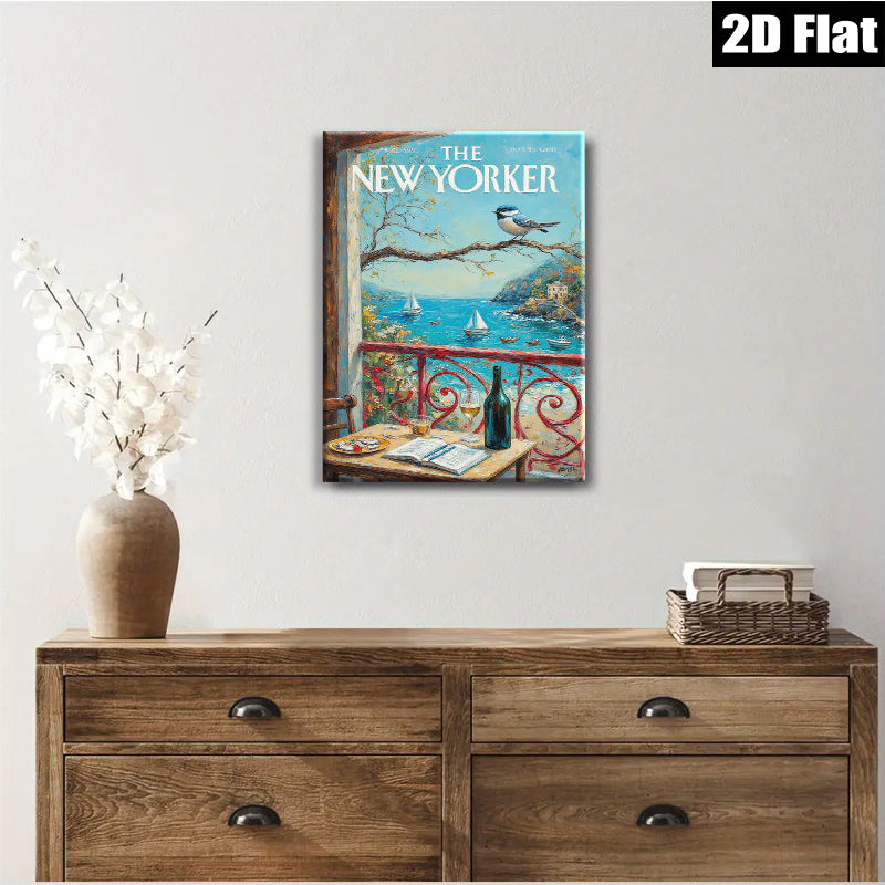 2D flat 1pc Coastal Italian Vista with Birds & Wine serene living room bedroom wall decor farmhouse style art prints canvas paintings