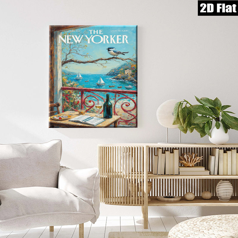 2D flat 1pc Coastal Italian Vista with Birds & Wine serene living room bedroom wall decor farmhouse style art prints canvas paintings