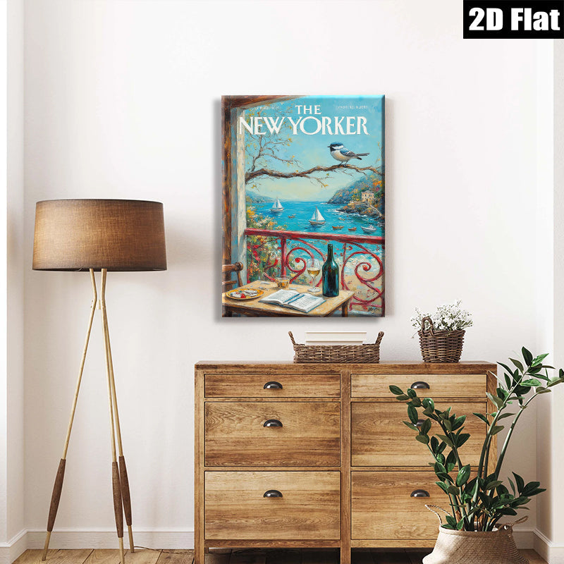 2D flat 1pc Coastal Italian Vista with Birds & Wine serene living room bedroom wall decor farmhouse style art prints canvas paintings