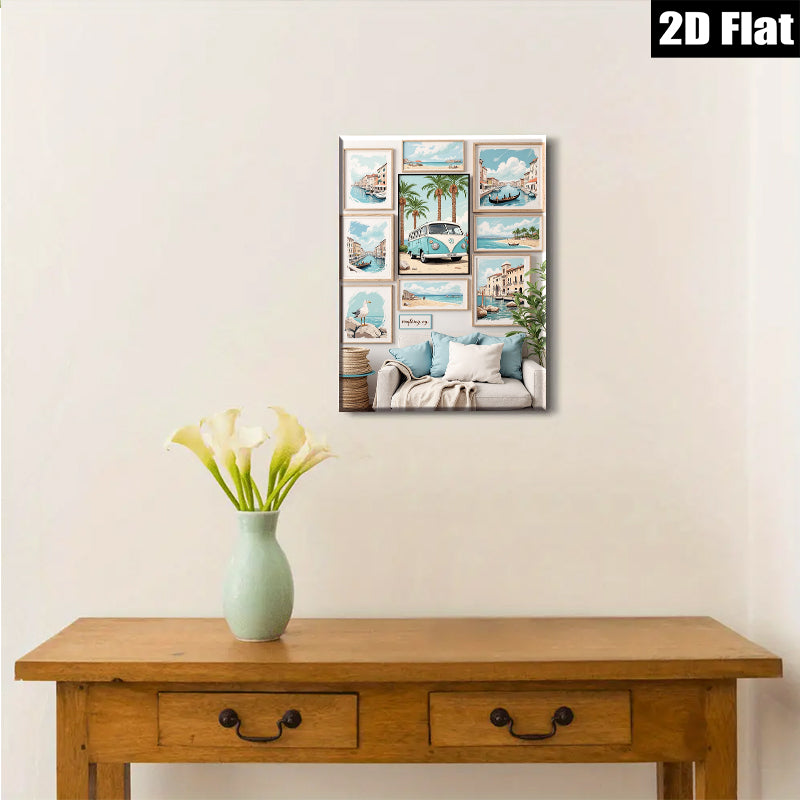 2D flat 1pc Coastal Italy Landscape Wall Art Pictures for Living Room Bedroom Home Decor Canvas Prints Modern Farmhouse Style