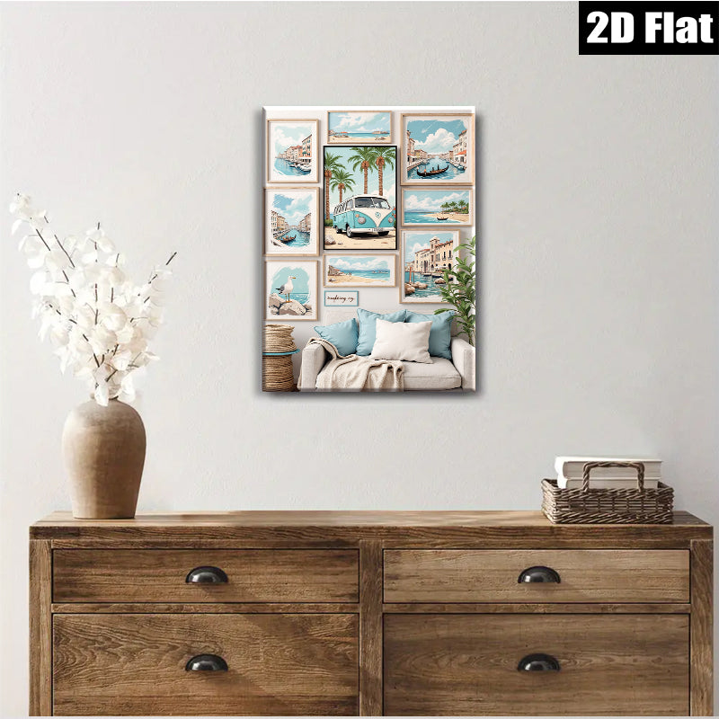 2D flat 1pc Coastal Italy Landscape Wall Art Pictures for Living Room Bedroom Home Decor Canvas Prints Modern Farmhouse Style