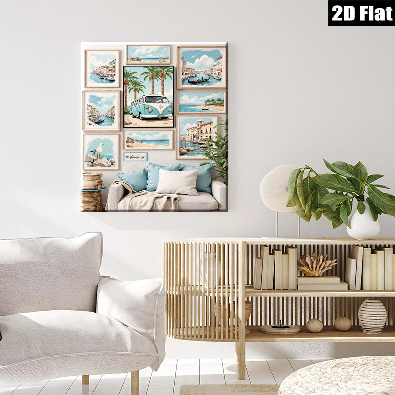 2D flat 1pc Coastal Italy Landscape Wall Art Pictures for Living Room Bedroom Home Decor Canvas Prints Modern Farmhouse Style
